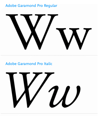 Der Buchstabe „W“ in der Garamond