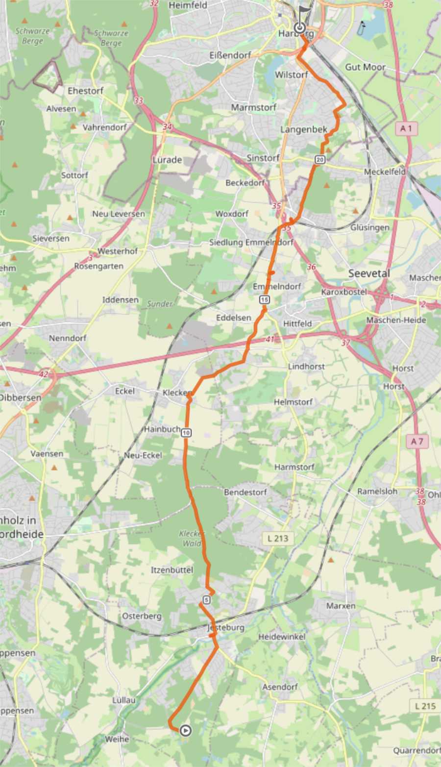 Strecke: Kunststätte Bossard – Hamburg-Harburg