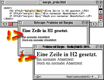 Trotz gesetztem CSS-Attribut "margin = 0px" rendert NN4.x den normalen H2-Abstand.