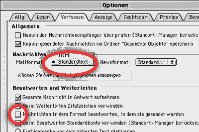 Voreinstellungen in Outlook 5/Mac