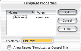 Template-Properties Dialogfenster
